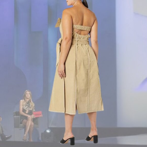 NWT - MAKING THE CUT - Deconstructed Strapless Corduroy Dress - Stone/Khaki - S - Picture 2 of 4
